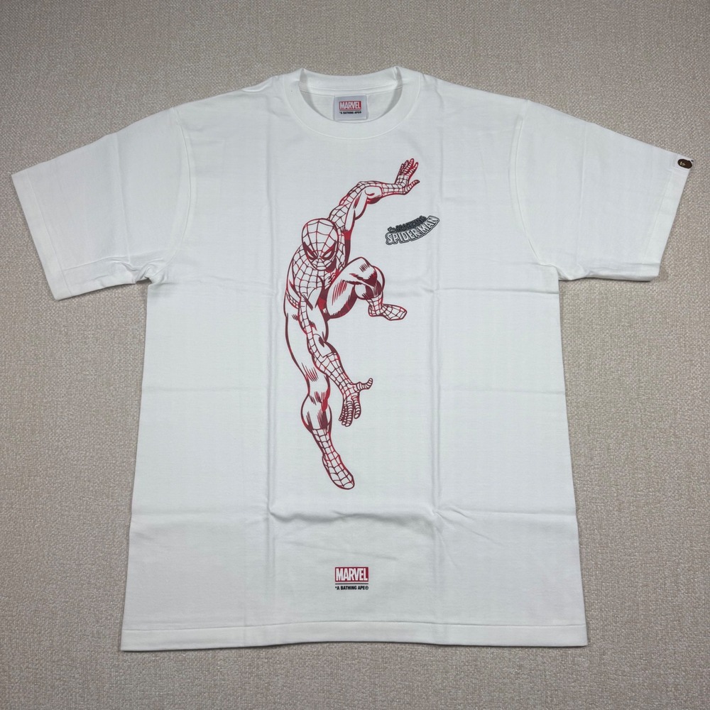 BAPE Marvel The Amazing Spider-Man T-Shirt‎ Mens Medium White Red Graphic Tee